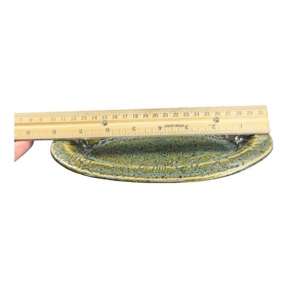 Vintage Studio Art Pottery Elongated Dish Tray Pottery Ceramic Signed Green - Picture 6 of 13